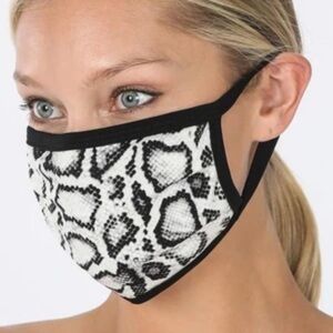 White Snake print cotton face mask